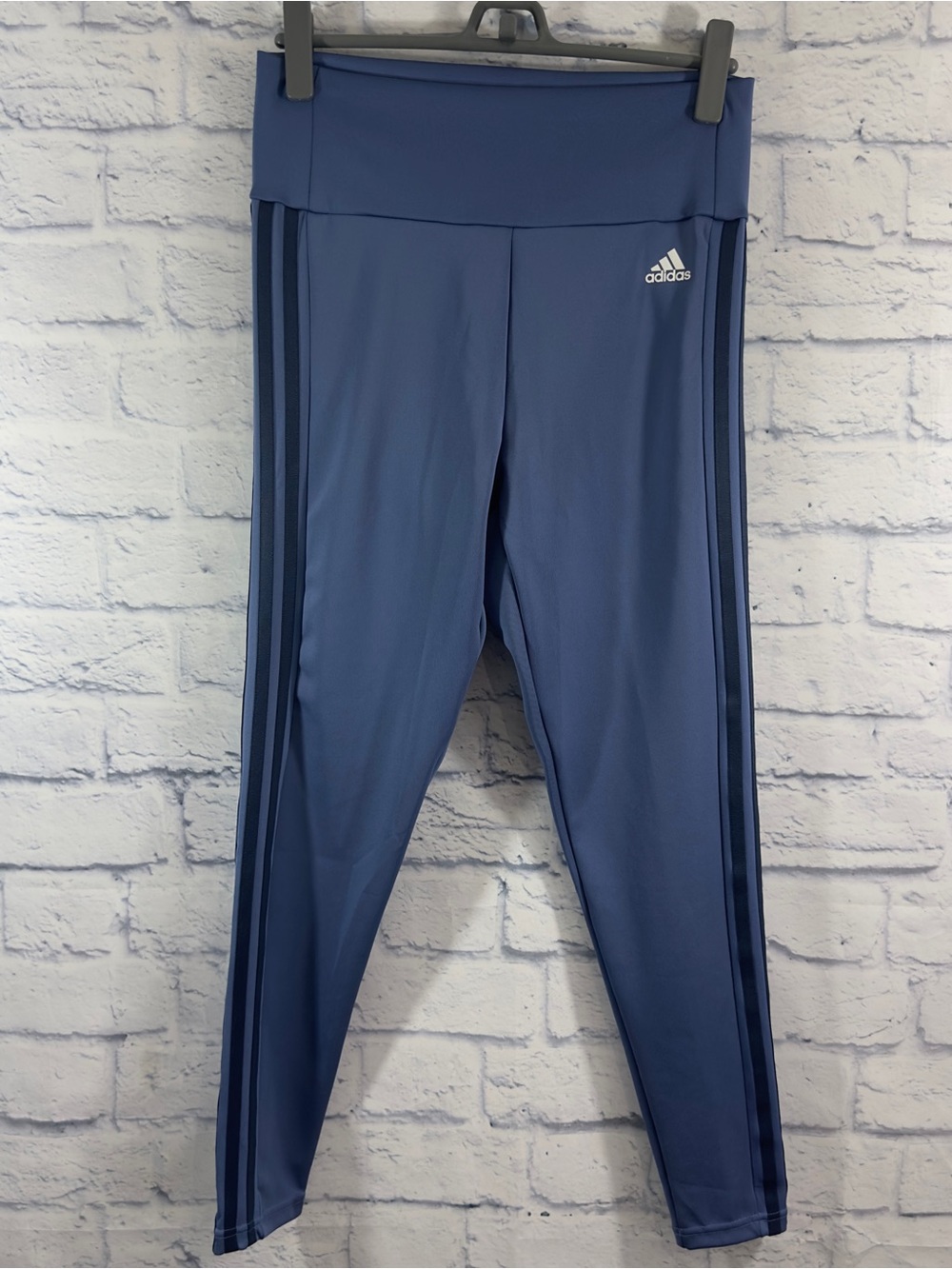 Adidas Women’s Hi Rise 3 Stripes Legging Pants Sz Medium Slate Blue